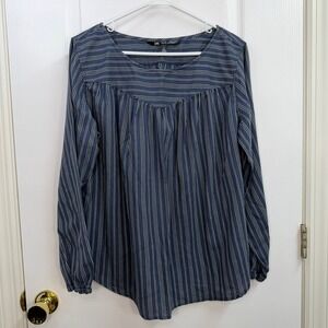 Lee Shape Illusions blue striped sweetheart neckline long sleeve blouse relaxed